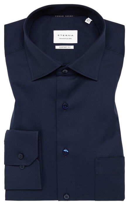 Eterna Cover Shirt Twill Half-Ply Cotton Non-Iron Classic Kent Navy