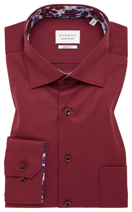 Eterna Cover Shirt Twill Half-Ply Cotton Non-Iron Kent Collar Bordeaux