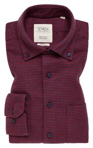 Eterna Even Flanel Houndstooth Button-Down Overhemd Blauw-Rood