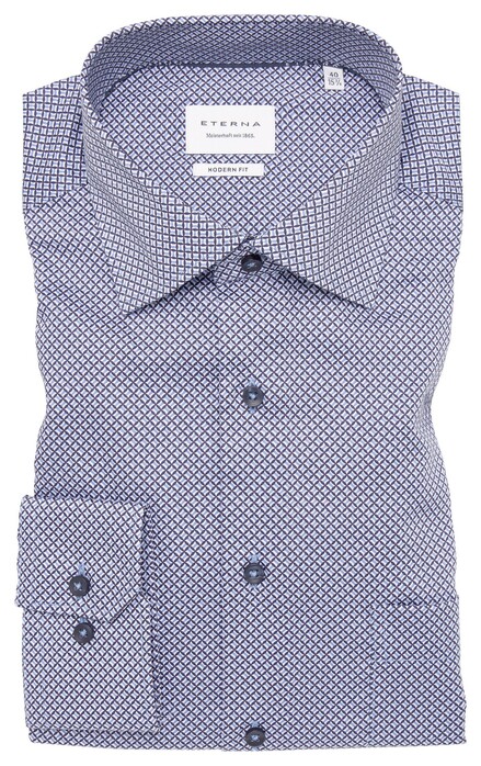 Eterna Fantasy Pattern Non-Iron Twill Classic Kent Shirt Light Blue