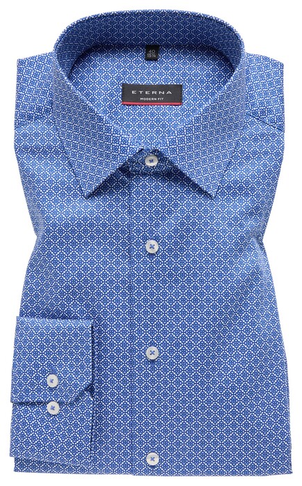 Eterna Fantasy Pattern Twill Cotton Non-Iron Shirt Blue