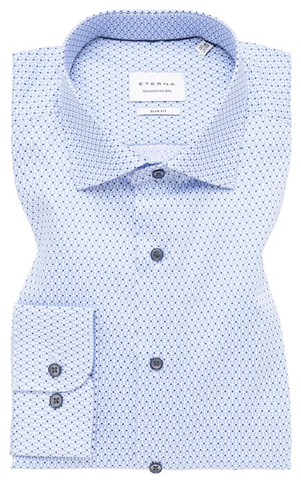 Eterna Fine Abstract Pattern Cotton Non-Iron Twill Shirt Light Blue