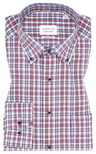 Eterna Fine Check Cotton Non-Iron Button-Down Shirt Red-Blue