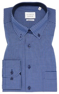 Eterna Fine Check Pattern Poplin Cotton Non-Iron Overhemd Donker Blauw