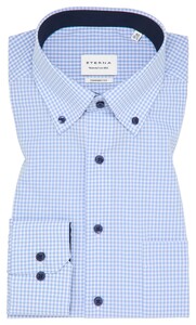 Eterna Fine Check Pattern Poplin Cotton Non-Iron Overhemd Licht Blauw