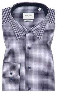 Eterna Fine Check Pattern Poplin Cotton Non-Iron Shirt Navy