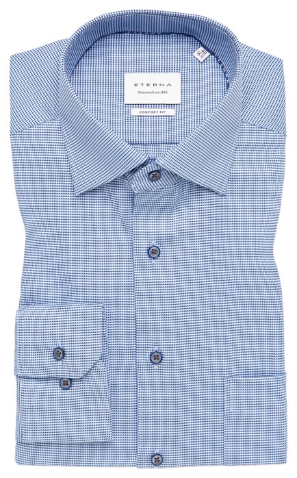 Eterna Fine Fantasy Pattern Cotton Twill Non-Iron Shirt Blue