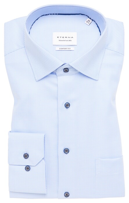 Eterna Fine Fantasy Pattern Cotton Twill Non-Iron Shirt Light Blue