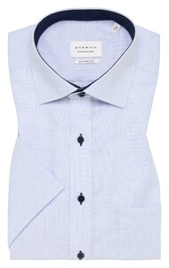 Eterna Fine Pattern Short Sleeve Cotton Non-Iron Overhemd Licht Blauw