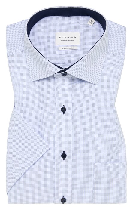 Eterna Fine Pattern Short Sleeve Cotton Non-Iron Shirt Light Blue