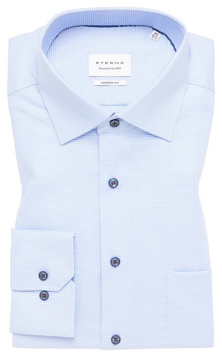 Eterna Fine Pattern Structure Twill Classic Kent Shirt Light Blue