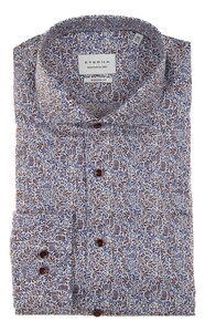 Eterna Fine Twill Fantasy Overhemd Blauw-Bruin