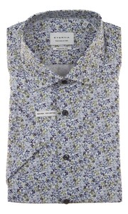 Eterna Fine Twill Flower Design Overhemd Blauw-Groen