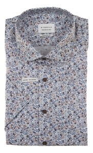 Eterna Fine Twill Flower Design Shirt Blauw-Zand