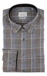 Eterna Luxury Non-Iron Twill Check Shirt Smoke Blue