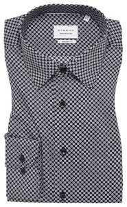 Eterna Mini Abstract Pattern Dynamic Cotton Twill Natural Stretch Overhemd Antraciet