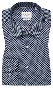 Eterna Mini Abstract Pattern Dynamic Cotton Twill Natural Stretch Overhemd Navy