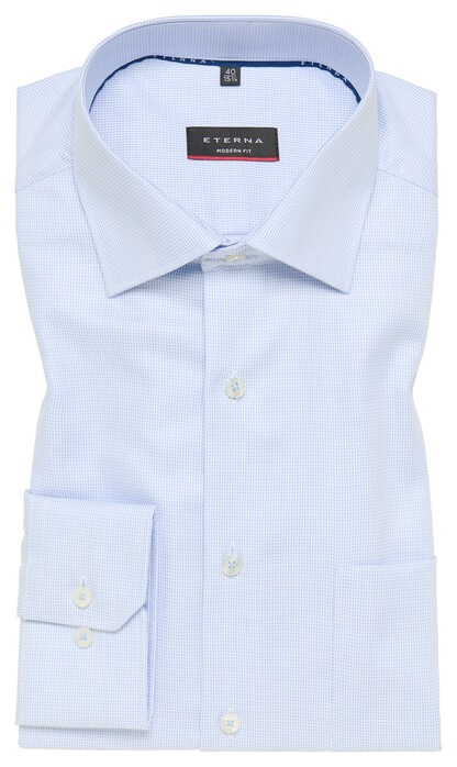 Eterna Modern Fine Structure Cotton Non-Iron Twill Shirt Light Blue