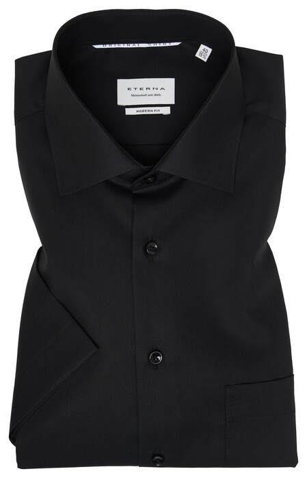 Eterna Original Poplin Short Sleeve Non-Iron Classic Kent Shirt Black