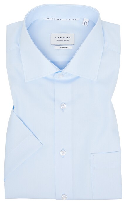 Eterna Original Poplin Short Sleeve Non-Iron Classic Kent Shirt Light Blue