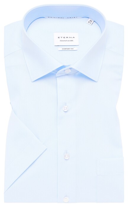 Eterna Original Shirt Lightweight Cotton Poplin Non-Iron Short Sleeve Light Blue