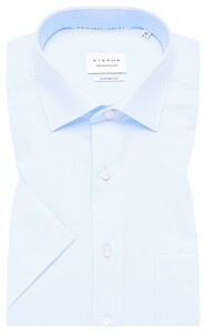 Eterna Original Shirt Lightweight Cotton Poplin Non-Iron Short Sleeve Overhemd Licht Blauw