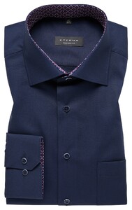 Eterna Original Shirt Poplin Cotton Non-Iron Uni Color Subtle Contrast Navy