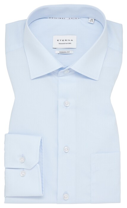 Eterna Original Shirt Poplin Plain Color Non-Iron Classic Kent Light Blue