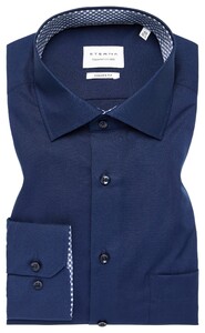 Eterna Original Shirt Poplin Plain Color Subtle Contrast Fabric Overhemd Navy