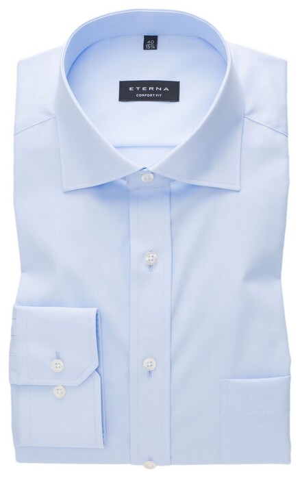 Eterna Original Shirt Poplin Uni Color Non-Iron Classic Kent Overhemd Licht Blauw