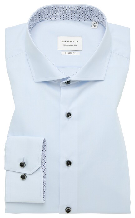 Eterna Original Shirt Pure Cotton Poplin Non-Iron Contrast Lining Overhemd Sky Blue