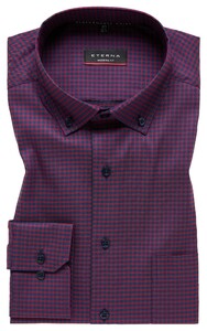 Eterna Performance Shirt Twill-Stretch Fine Check Pattern Dark Red