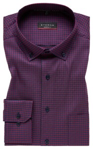 Eterna Performance Shirt Twill-Stretch Fine Check Pattern Overhemd Donker Rood