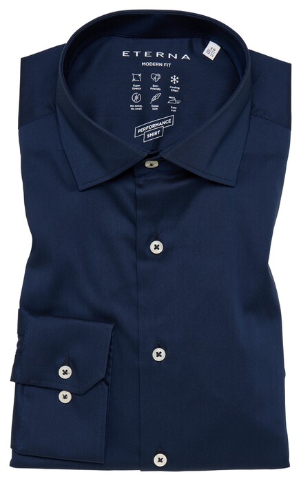 Eterna Performance Shirt Twill-Stretch Plain Color Easy Iron Navy