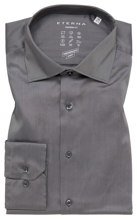 Eterna Performance Shirt Twill-Stretch Plain Color Easy Iron Silver Bright