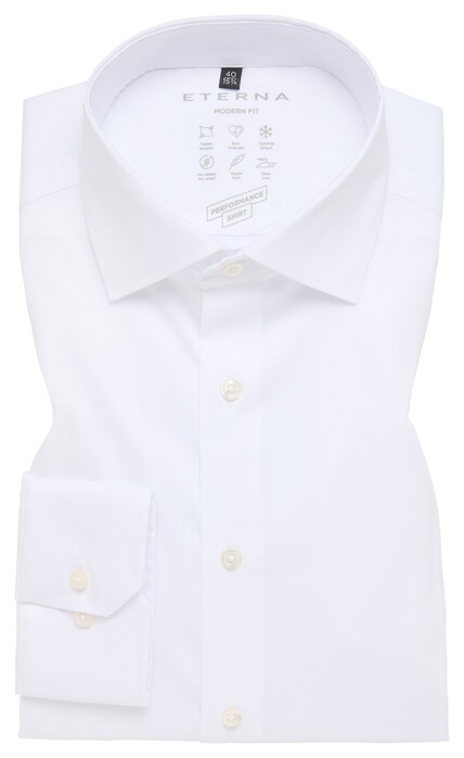 Eterna Performance Shirt Twill-Stretch Plain Color Easy Iron White