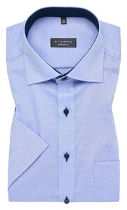 Eterna Pinpoint Oxford Short Sleeve Cotton Non-Iron Overhemd Blauw