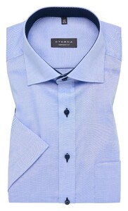 Eterna Pinpoint Oxford Short Sleeve Cotton Non-Iron Shirt Blue