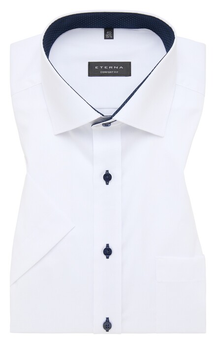 Eterna Pinpoint Oxford Short Sleeve Cotton Non-Iron Shirt White