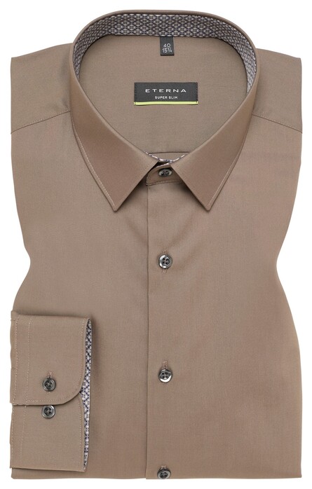 Eterna Plain Color Poplin Non-Iron Mini Kent Subtle Details Overhemd Walnut