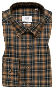 Eterna Premium 1863 Flanel Check Mini Button-Down Overhemd Zwart-Bruin