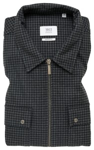 Eterna Premium 1863 Flanel Zipper Check Double Breast Pocket Overshirt Zwart