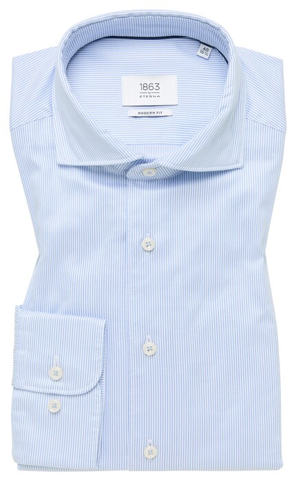 Eterna Premium 1863 Luxury Striped Two-Ply Cotton Twill Shirt Light Blue