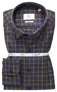 Eterna Premium 1863 Super Soft Flanel Classic Button-Down Overhemd Donker Blauw