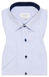 Eterna Short Sleeve Micro Structure Pattern Modern Kent Shirt Light Blue