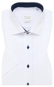 Eterna Short Sleeve Pinpoint Oxford Cotton Non-Iron Classic Kent Overhemd Wit