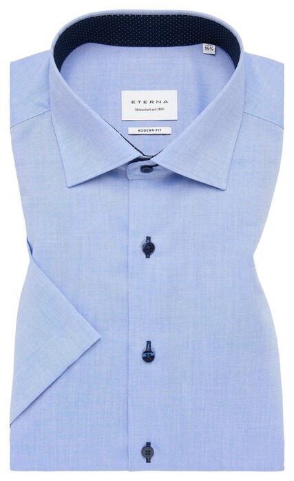 Eterna Short Sleeve Pinpoint Oxford Cotton Non-Iron Classic Kent Shirt Blue