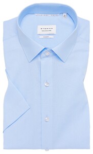 Eterna Slim Original Shirt Poplin Short Sleeve Plain Color Overhemd Licht Blauw