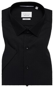 Eterna Slim Original Shirt Poplin Short Sleeve Plain Color Overhemd Zwart