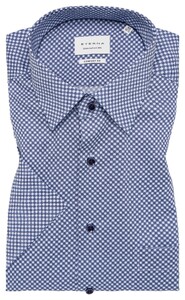 Eterna Squares Dots Fancy Non-Iron Cotton Twill Short Sleeve Overhemd Blauw